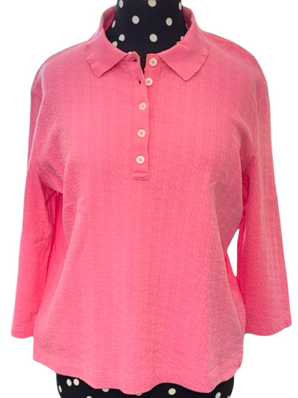 Vintage Lauren Ralph Lauren USA Pink Cotton Knit Polo Top 3/4 Sleeve Large